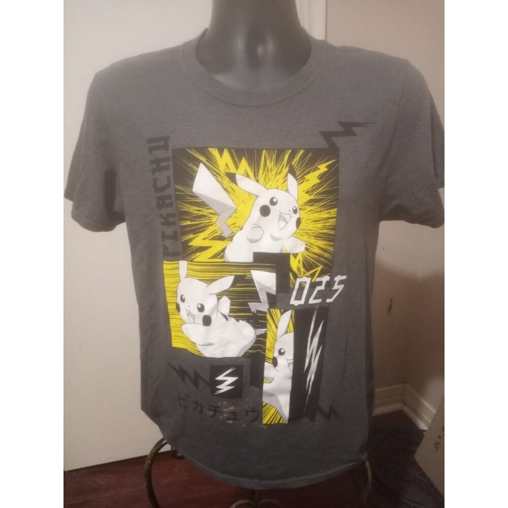 Pokémon Gray Pikachu Graphic T-shirt Crew Neck Adult Size Small S